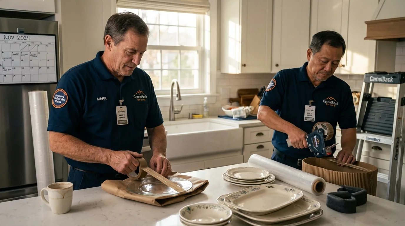Professional crew packing kitchen dishware in Sykesville, MD